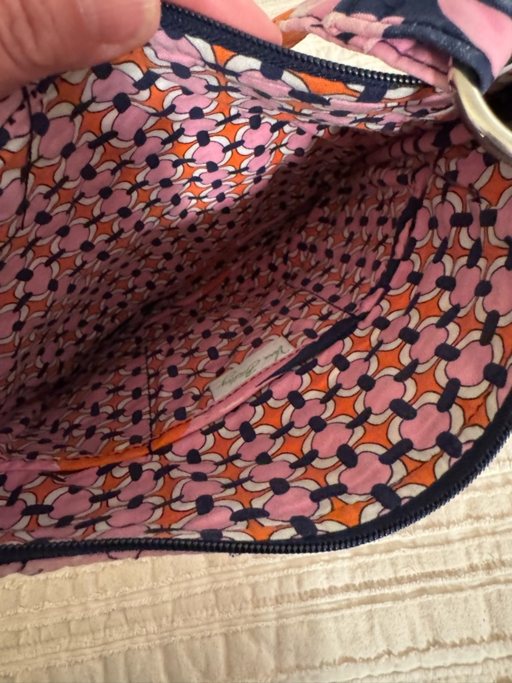 Vera Bradley Loves Me Pink Navy Orange Quilted Crossbody Bag Floral Pattern - Picture 5 of 7